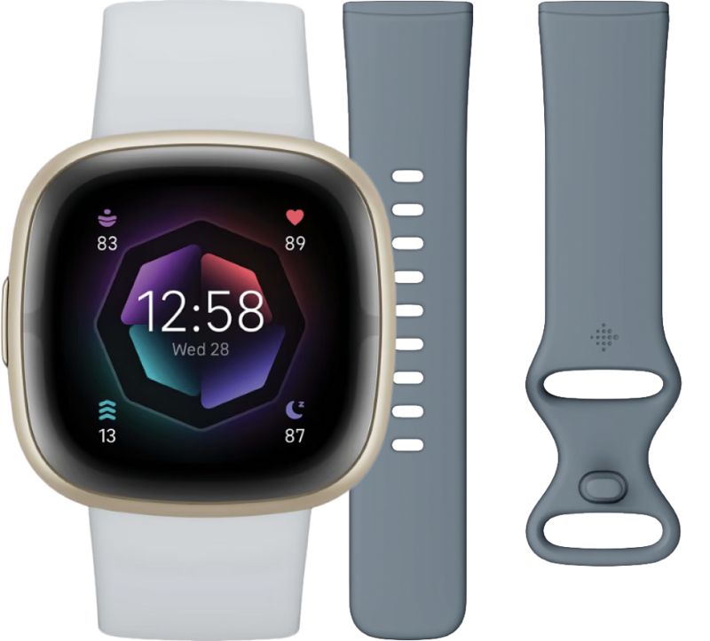 Foto van Fitbit sense 2 blauw/goud + siliconen bandje blauw l