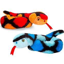 Foto van Pluche knuffel dieren kleine opgerolde slangen rood en blauw 65 cm - knuffeldier