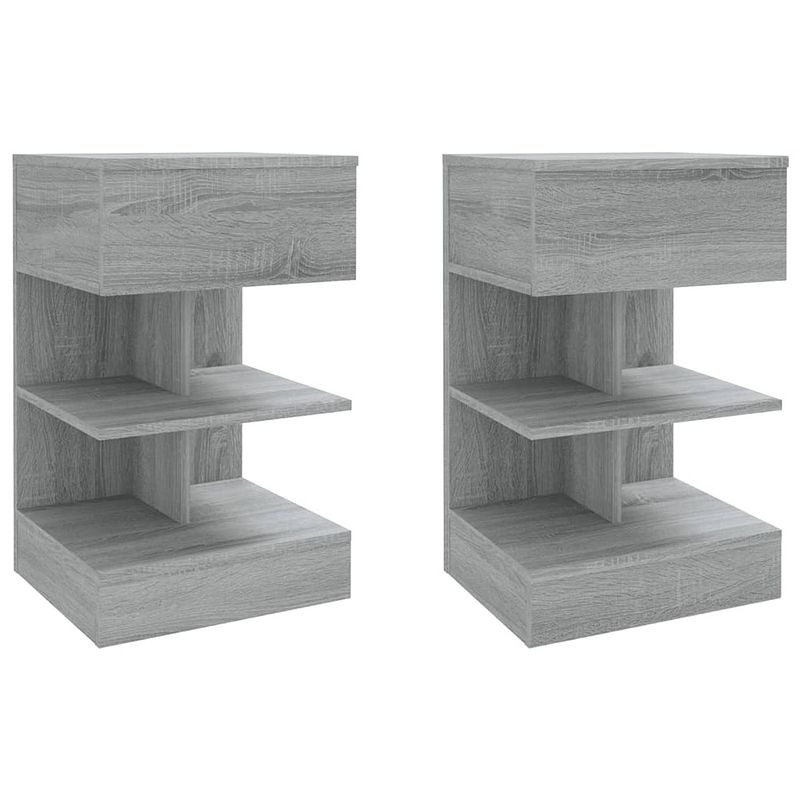 Foto van The living store nachtkastjes - grijze sonoma eiken - 40x35x65 cm - bewerkt hout - set van 2