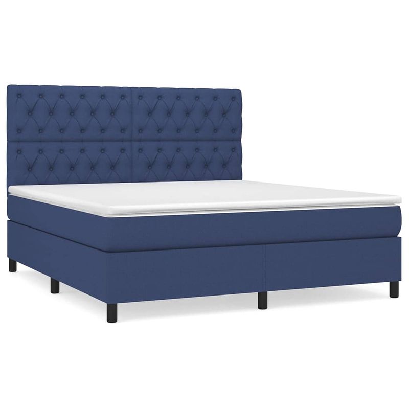 Foto van The living store boxspring bed - pocketvering - 160 x 200 cm - blauw - duurzaam - verstelbaar hoofdbord