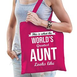 Foto van Worlds greatest aunt kado tasje voor tantes verjaardag roze voor dames - feest boodschappentassen