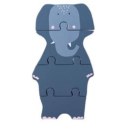 Foto van Trixie blokpuzzel mrs. elephant 18 x 11 cm hout blauw 4 stuks