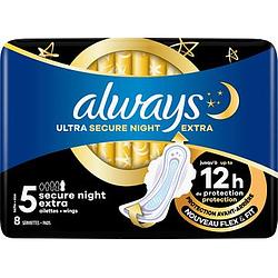 Foto van Always ultra maandverband secure night extra (maat 5) vleugels x8 bij jumbo