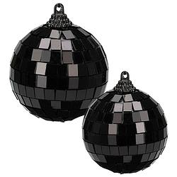 Foto van Grote discobal kerstballen - 2x stuks - zwart - 10 en 12 cm - kunststof - kerstbal