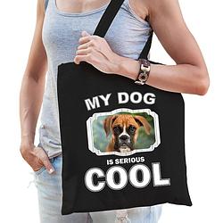 Foto van Katoenen tasje my dog is serious cool zwart - boxer honden cadeau tas - feest boodschappentassen