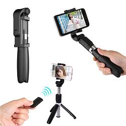 Foto van Selfie stick tripod - statief smartphone - universeel - bluetooth - zwart - incl. afstandsbediening! (3 in 1)
