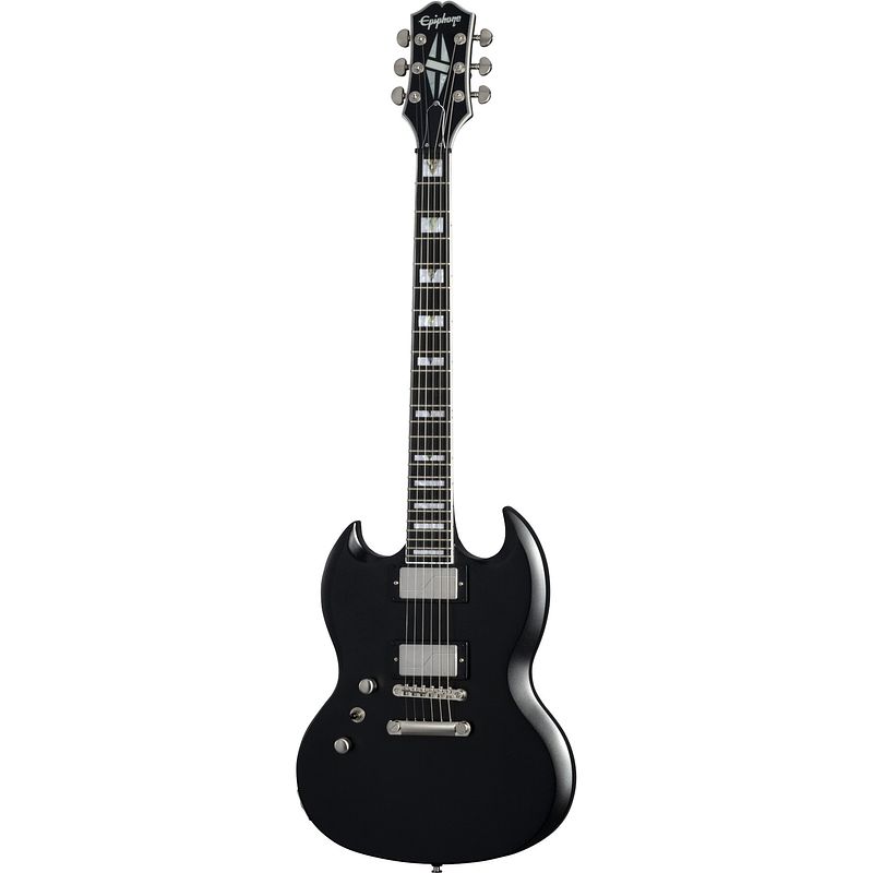 Foto van Epiphone sg prophecy left-handed aged jet black metallic linkshandige elektrische gitaar met premium gigbag