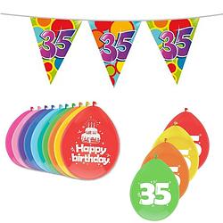 Foto van Leeftijd verjaardag thema 35 jaar pakket ballonnen/vlaggetjes - feestpakketten