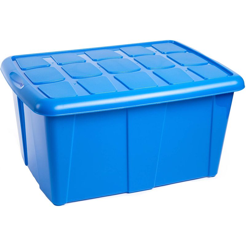 Foto van Plasticforte opslagbox met deksel - blauw - 60l - kunststof - 63 x 46 x 32 cm - opbergbox