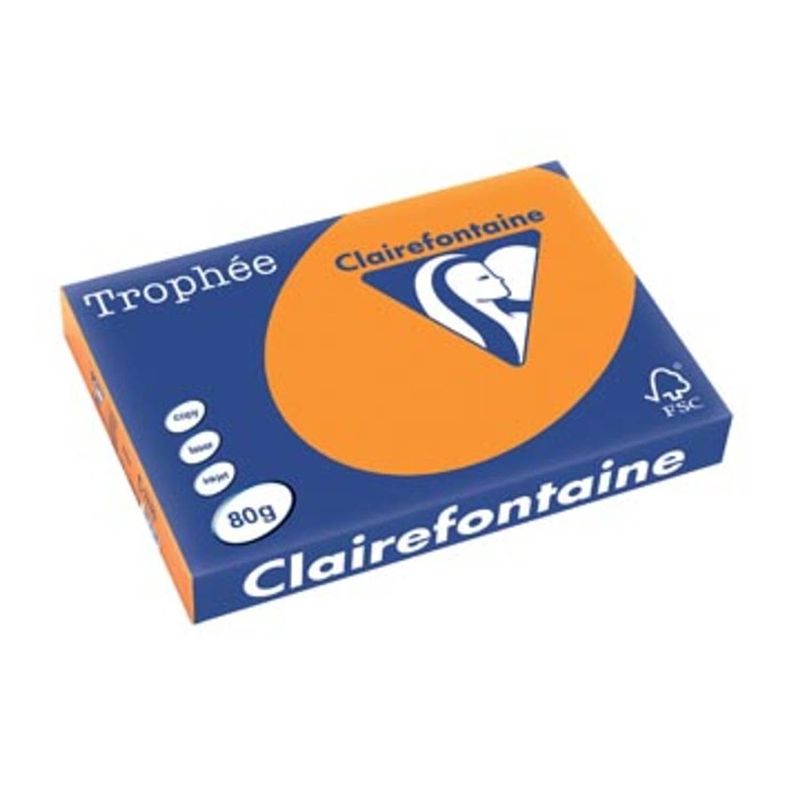 Foto van Clairefontaine trophée intens a3 fluo oranje, 80 g, 500 vel