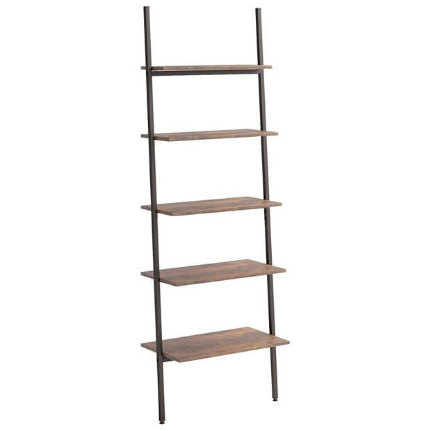 Foto van Vidaxl ladderrek met 5 schappen 64x34x185,5 cm donkerbruin en zwart