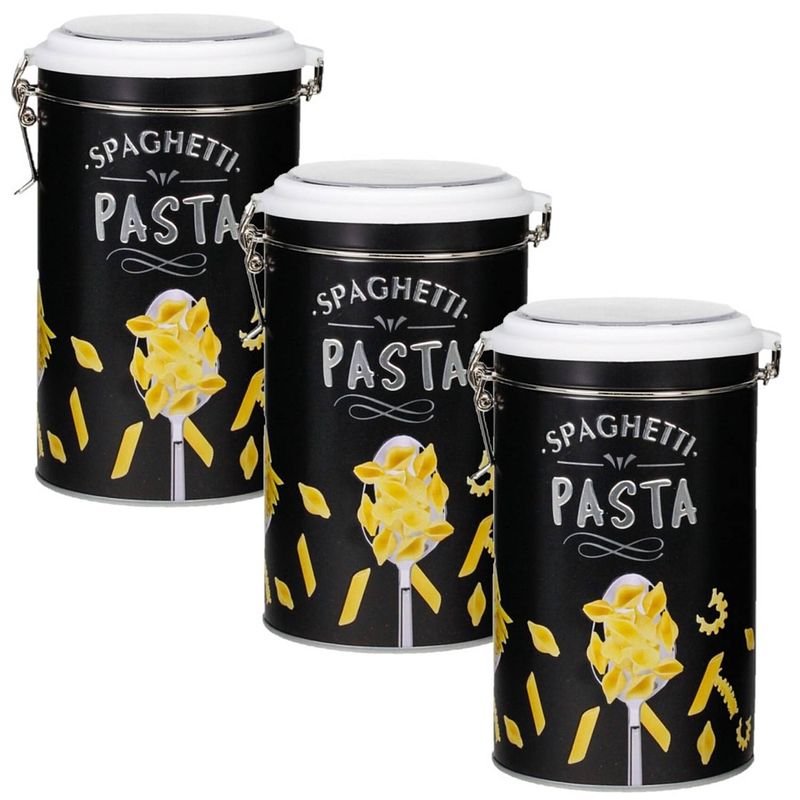 Foto van Set van 3x stuks pasta voorraadbussen/bewaarblikken metaal 11 x 19 cm - voorraadblikken