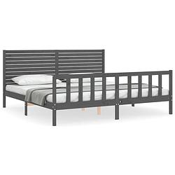 Foto van The living store bed frame - massief grenenhout - grijs - 205.5 x 205.5 x 100 cm - multiplex lattenbodem - montage