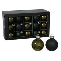 Foto van Othmar decorations kerstballen - 36x - olijf/donkergroen - glas - 6 cm - kerstbal
