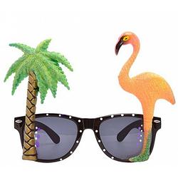 Foto van Tropische carnaval verkleed party bril met flamingo en palmboom - verkleedbrillen