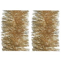 Foto van 2x stuks kerstboom slingers/lametta guirlandes camel bruin 270 x 10 cm - kerstslingers