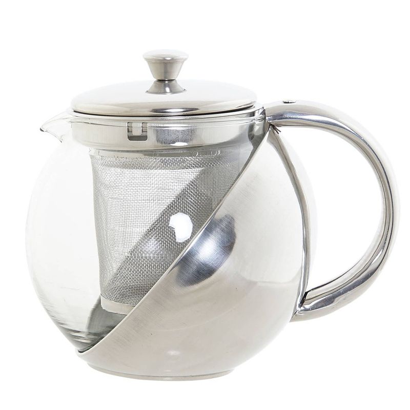 Foto van Theepot van glas en rvs 600 ml met filter/infuser en handvat - theepotten