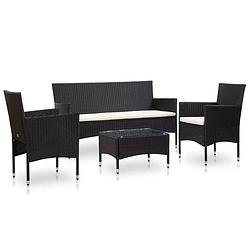 Foto van Vidaxl 4-delige loungeset met kussens poly rattan zwart