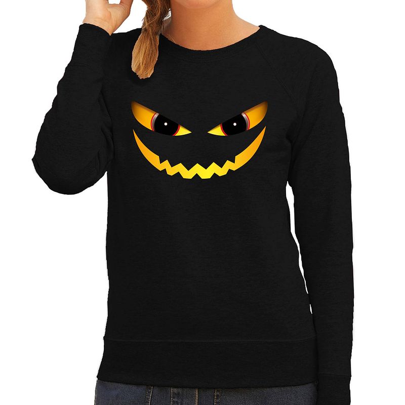 Foto van Halloween duivel gezicht horror trui zwart voor dames - verkleed sweater / kostuum xl - feesttruien