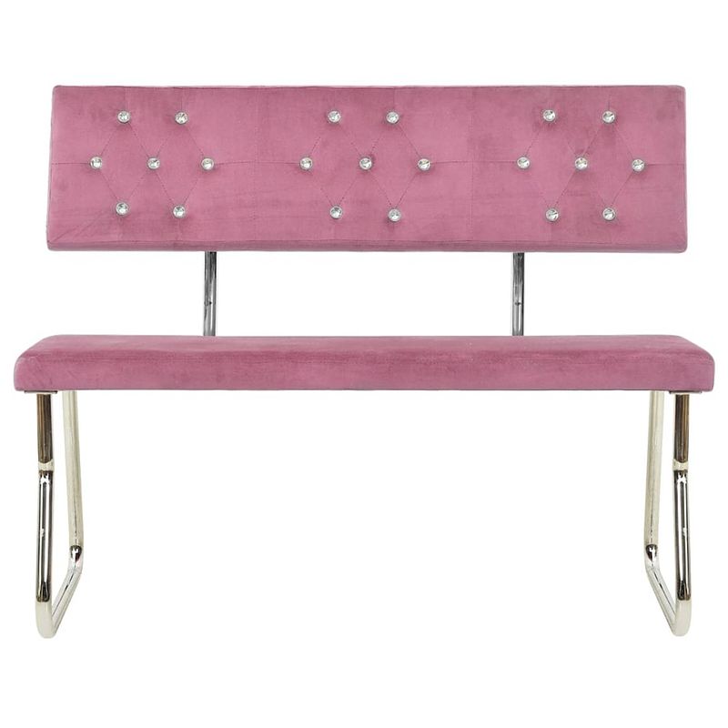 Foto van The living store bankje velvet - roze - 110 x 53 x 82.5 cm - kristal - metaal