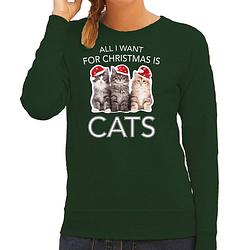 Foto van Groene kersttrui / kerstkleding all i want for christmas is cats voor dames xs - kerst truien