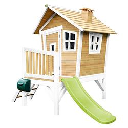 Foto van Axi robin speelhuis op palen & limoen groene glijbaan speelhuisje voor de tuin / buiten in bruin & wit van fsc hout