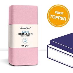 Foto van Loom one hoeslaken topper - 100% jersey katoen - 200x200 cm - tot 10cm matrasdikte- 160 g/m² - roze