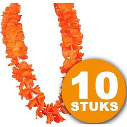 Foto van Oranje feestkleding 10 stuks oranje krans hawai de-luxe oranje feestartikelen feestkleding ek/wk voetbal oranje