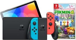 Foto van Nintendo switch oled rood/blauw + pikmin 4