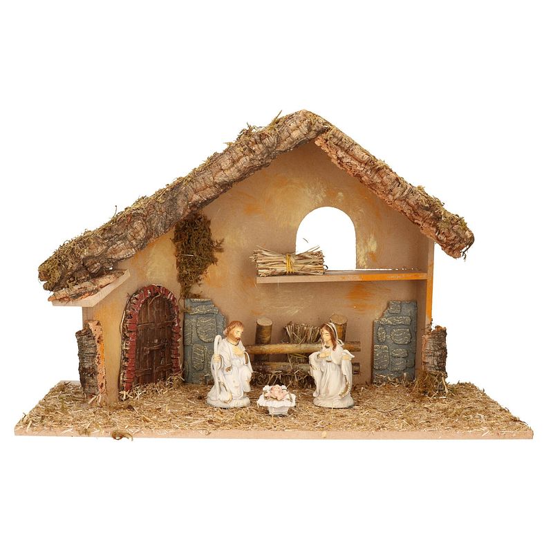 Foto van Complete kerststal met 3x st kerststal beelden - 50 x 23 x 31 cm - kerststallen