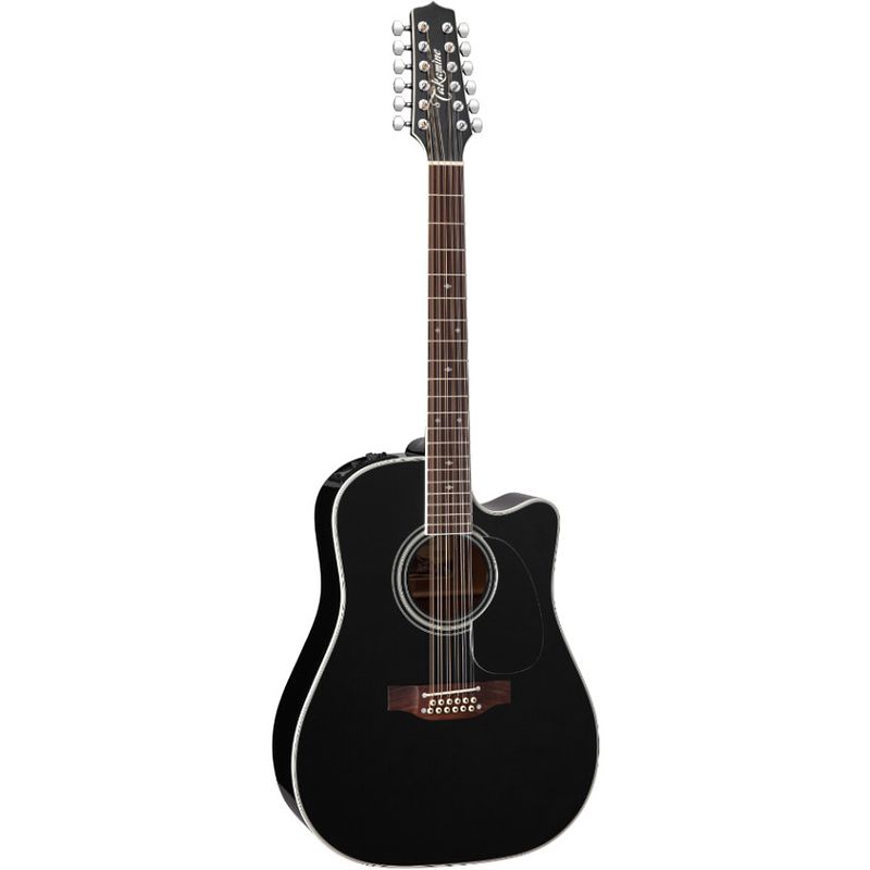 Foto van Takamine ef381sc gloss black elektrisch-akoestische 12-snarige westerngitaar met koffer