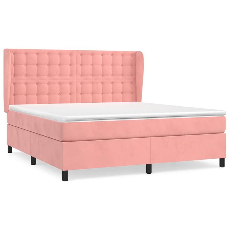 Foto van The living store boxspring - comfort - bed - 203x183x118/128 cm - roze fluweel