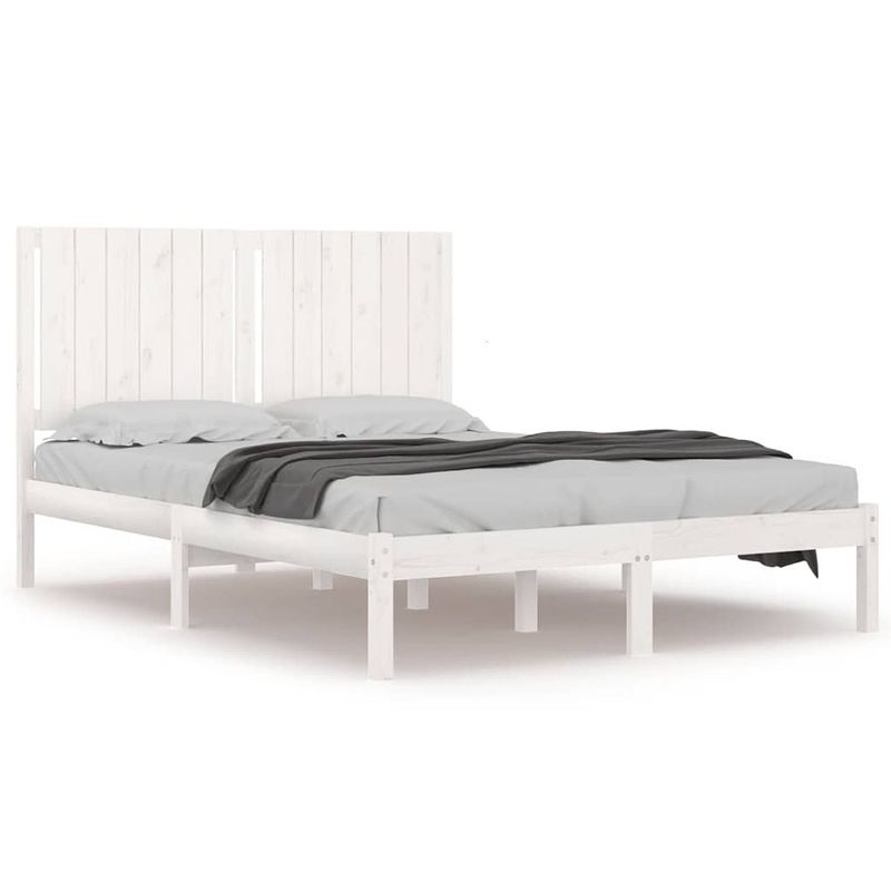 Foto van The living store houten bedframe - 140 x 200 cm - hoogwaardig massief grenenhout - wit