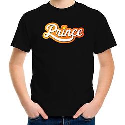 Foto van Koningsdag shirt zwart voor kinderen - prince met kroon m (134-140) - feestshirts