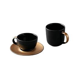 Foto van Driedelige koffie- en theeset, zwart/goud - porselein - berghoff gem line