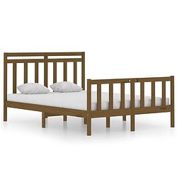 Foto van The living store bedframe houten honingbruin - 195.5 x 125.5 x 69.5 cm - massief grenenhout multiplex lattenbodem