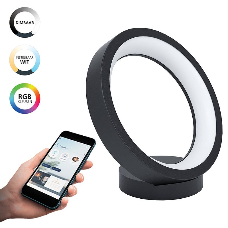 Foto van Eglo connect.z marghera-z smart tafellamp - 26,5 cm - zwart/wit