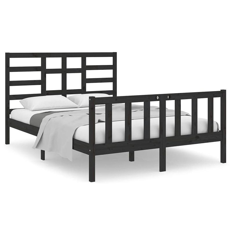 Foto van The living store houten bedframe - 195.5 x 126 x 104 cm - massief grenenhout - multiplex lattenbodem - zwart