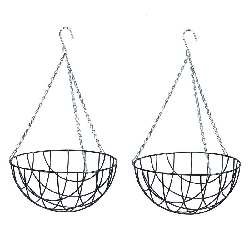 Foto van 2x stuks hanging basket / plantenbak grijs met ketting 17 x 35 x 35 cm - metaaldraad - hangende bloe - plantenbakken