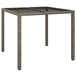 Foto van Vidaxl tuintafel 90x90x75 cm gehard glas en poly rattan grijs