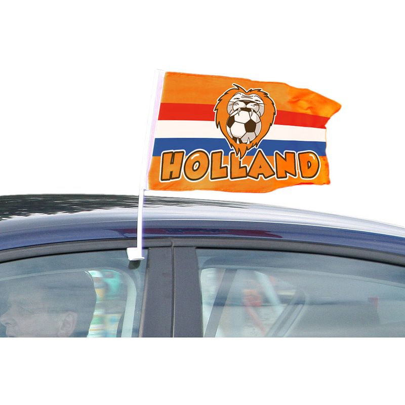 Foto van 2x stuks oranje holland autovlaggen 30 x 45 cm - feestdecoratievoorwerp