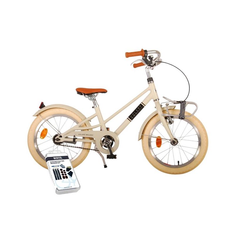 Foto van Volare kinderfiets melody - 16 inch - zand - inclusief ways bandenplakset