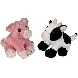 Foto van Boerderij dieren zachte pluche knuffels 2x stuks - varken en koe van 15 cm - knuffel boederijdieren