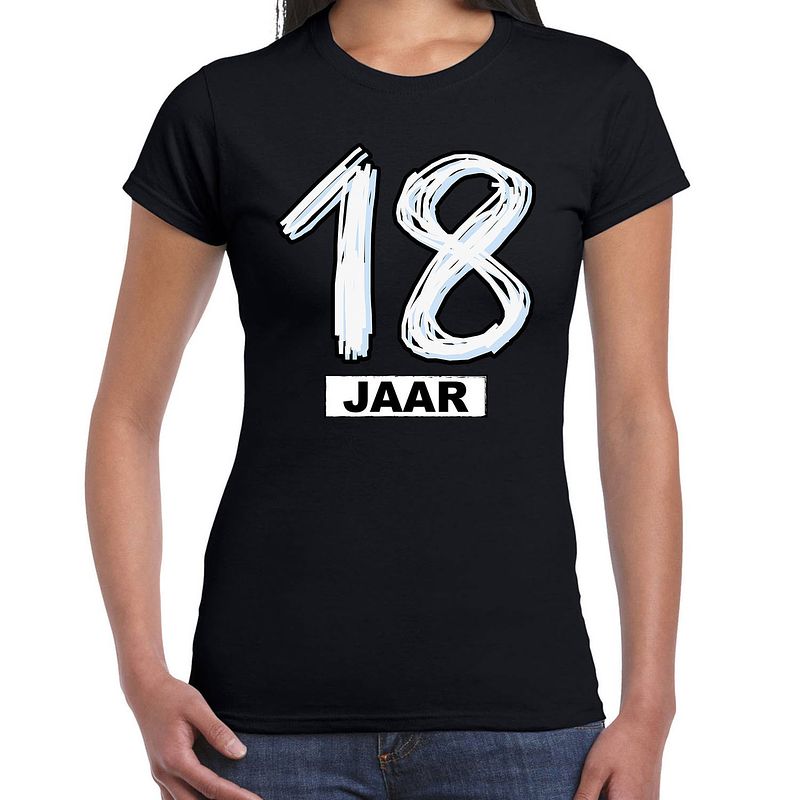 Foto van 18 jaar verjaardag cadeau t-shirt zwart voor dames 2xl - feestshirts