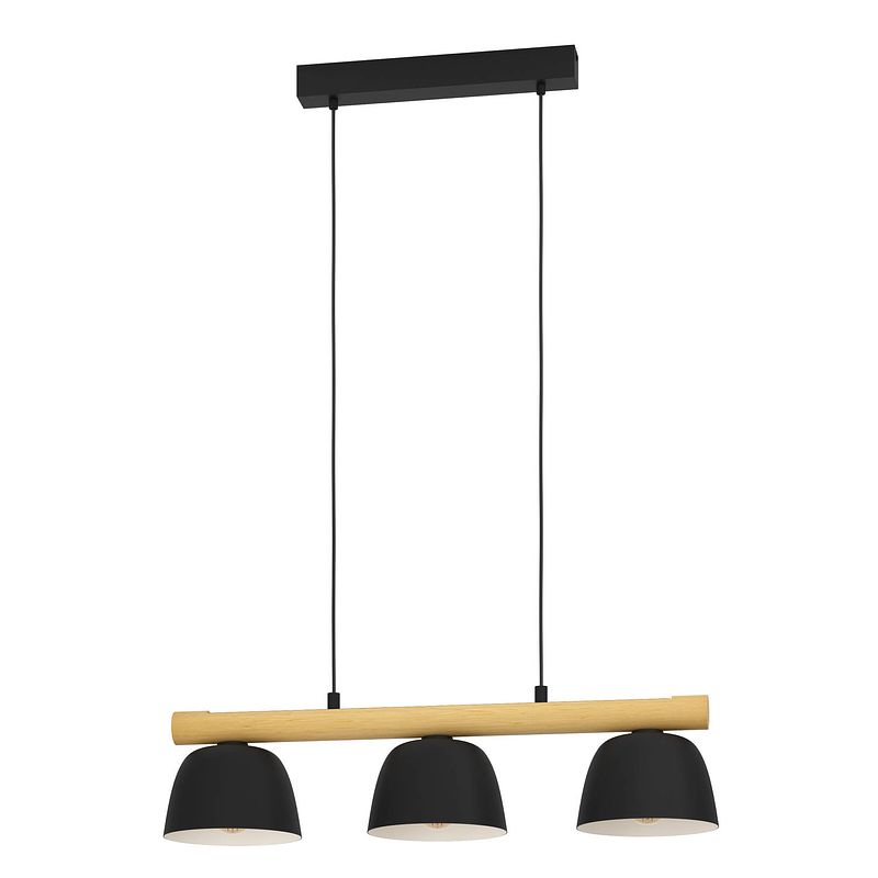 Foto van Eglo sherburn hanglamp - e27 - 77 cm - zwart/bruin - hout