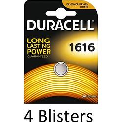 Foto van 4 stuks (4 blisters a 1 st) duracell knoopcel batterij 1616 lithium