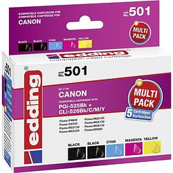 Foto van Edding inkt vervangt canon pgi-525, cli-526 compatibel combipack zwart, foto zwart, cyaan, magenta, geel edding 501 edd-501