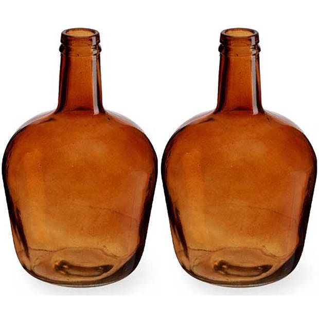 Foto van Bloemenvazen 2x stuks - flessen model - glas - amber goud - 19 x 31 cm - vazen