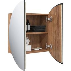 Foto van The living store badkaast - ronde spiegel 60 cm - led-verlichting - eiken - 40 x 40 x 17.5 cm