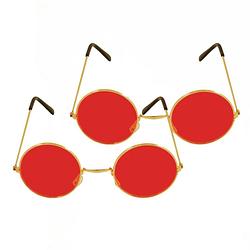 Foto van Rode hippie flower power set van 2 zonnebrillen met ronde glazen - verkleedbrillen